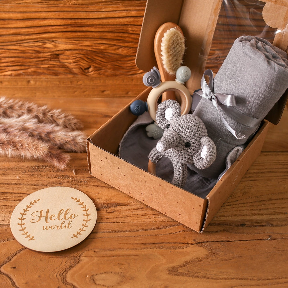 EERKEOD wooden knitted rattle—soft, safe toy for early play.