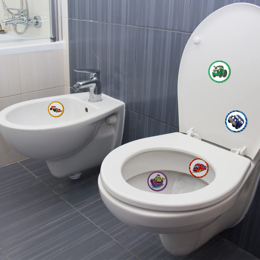 Eersida bright-vehicle-cartoon patterns attract attention during bathroom routines.