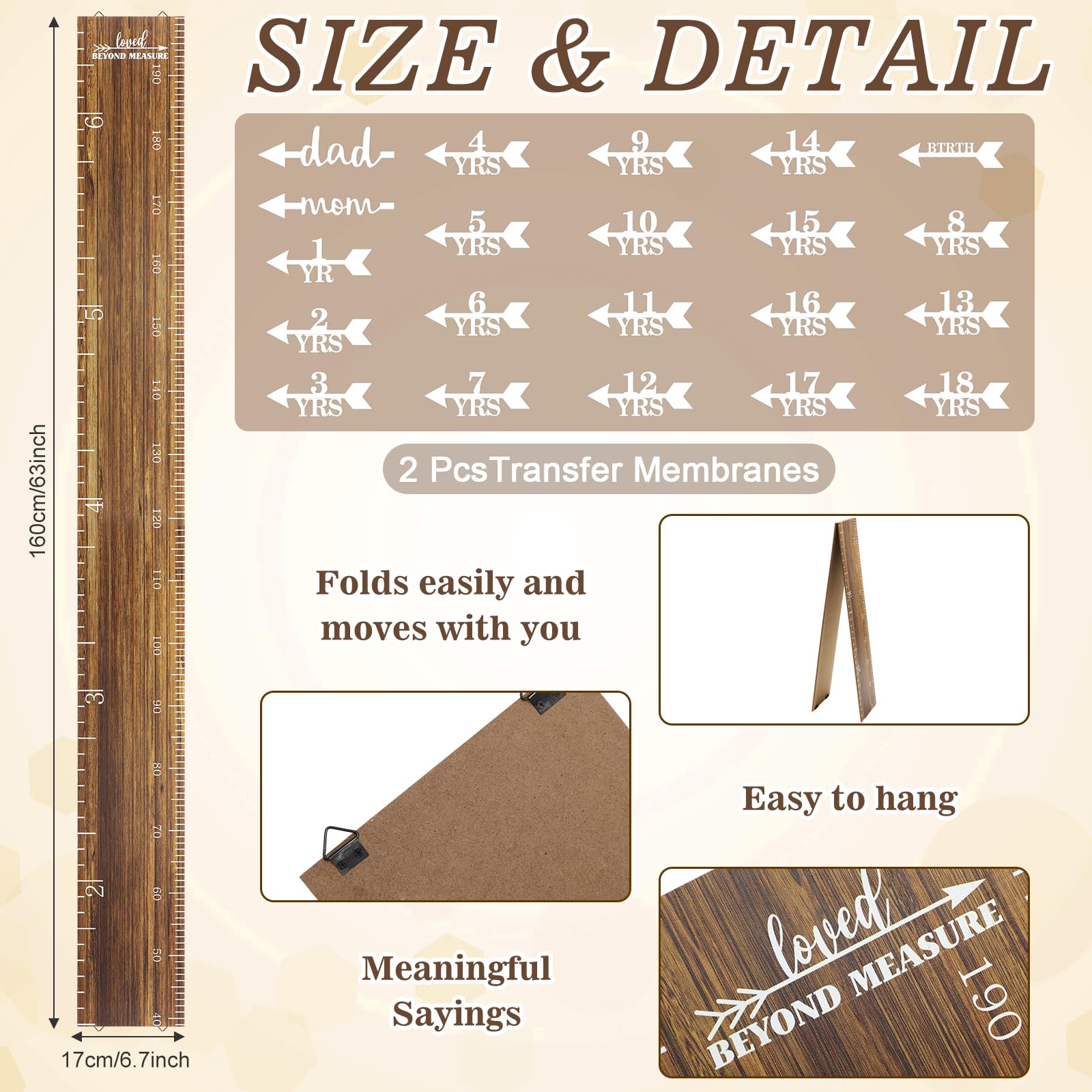 Eersida growth chart woodgrain dark brown design complements modern decor.