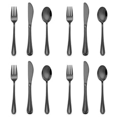 E-far 12-piece black kids silverware set with slimline design for independent mealtime.