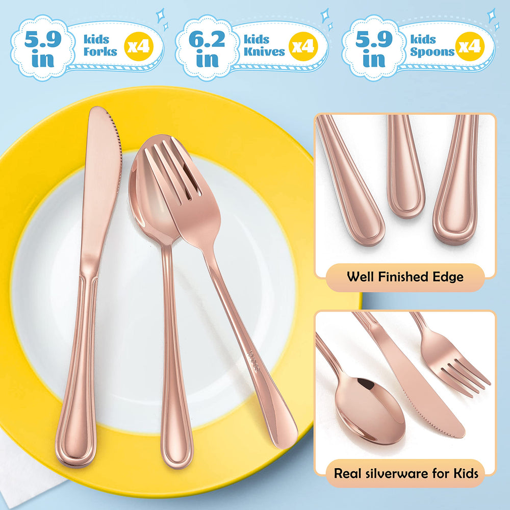 E-far copper kids silverware knives with serrated edge for safe beginner cutting