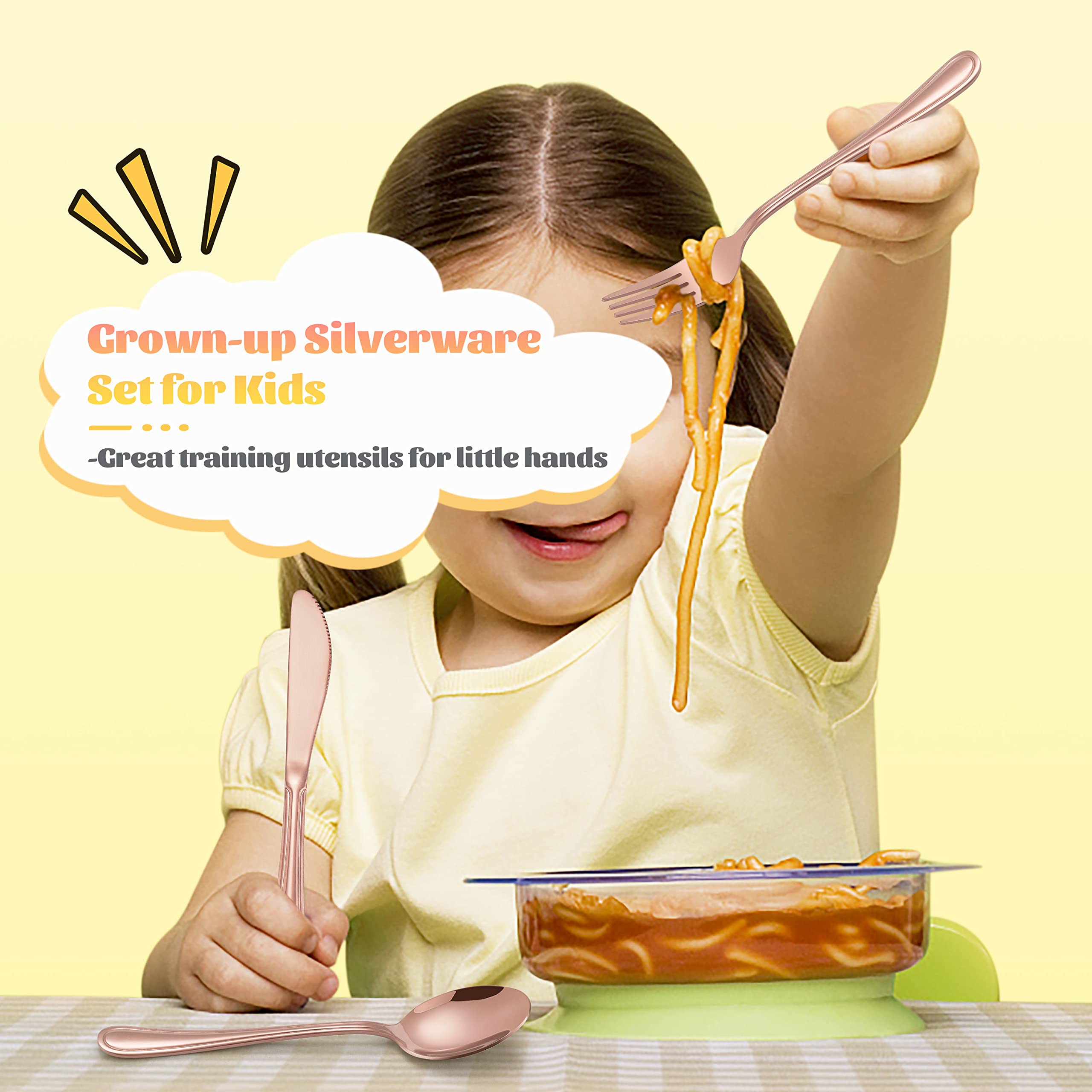 E-far copper kids silverware spoons with ergonomic grip for easy scooping