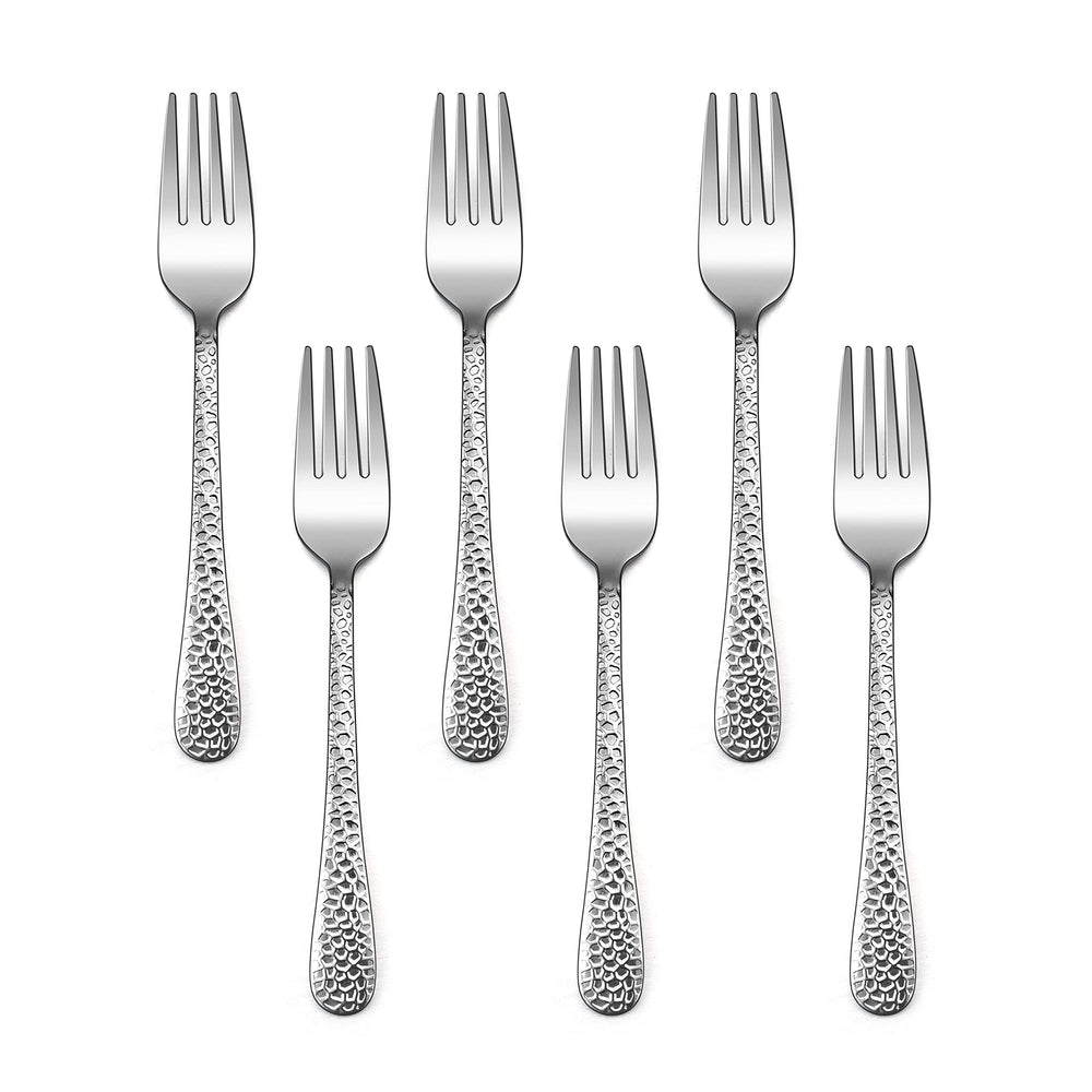 E-far 6-piece set forks with hammered handles for confident self-feeding.