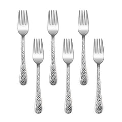 E-far 6-piece set forks with hammered handles for confident self-feeding.