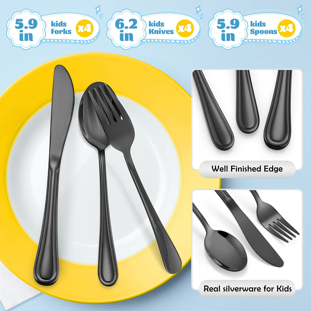 E-far kids forks highlight sturdy tines and easy food stabbing for beginners.