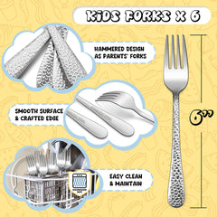E-far small-size stainless steel forks fit little hands for daily meals.