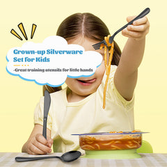 E-far ergonomic small-handle utensils support comfy grip for preschoolers.
