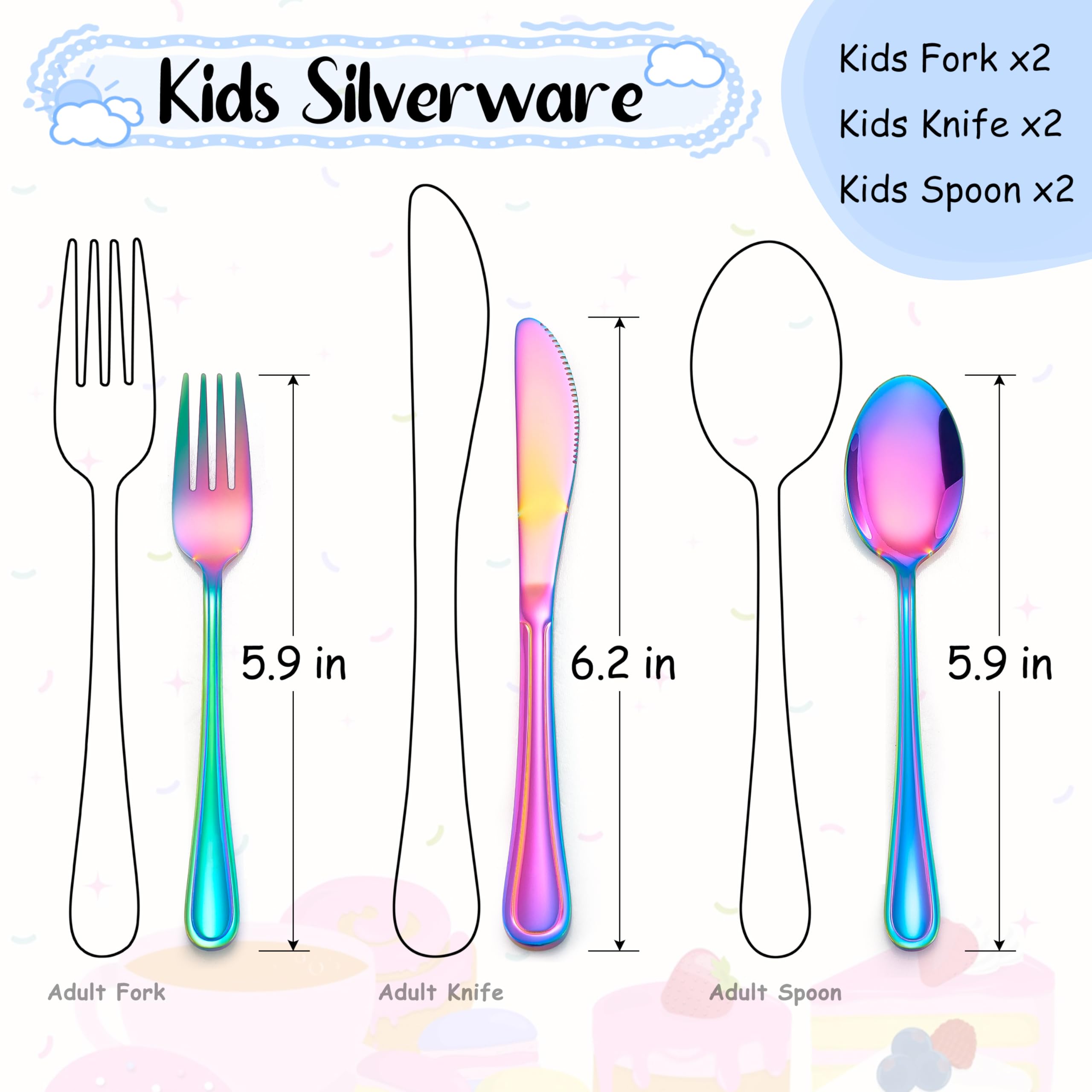 E-far Rainbow kids silverware small spoon head aids toddler meals.
