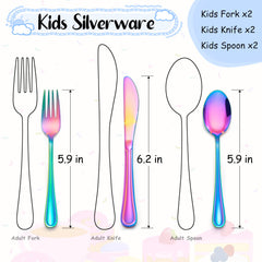 E-far Rainbow kids silverware small spoon head aids toddler meals.