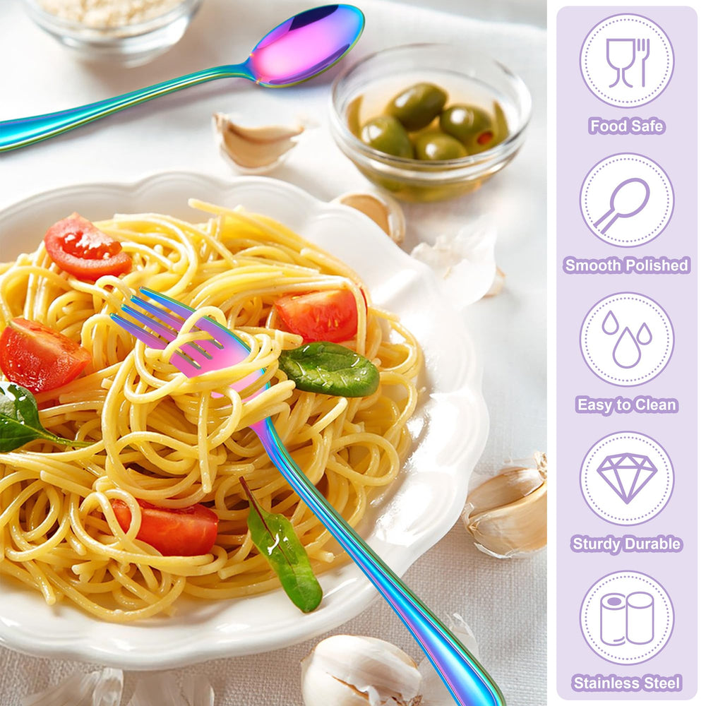 E-far rainbow toddler utensils ergonomic handles provide comfortable, balanced grip during meals.