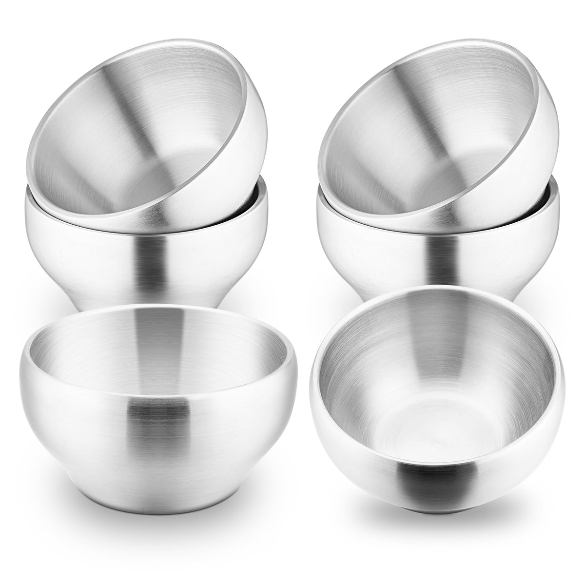 E-far kids bowls 6-pack packshot showing durable stainless steel for mess-free meals