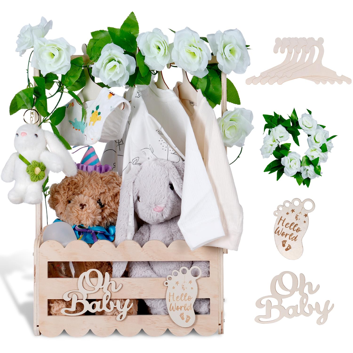 efluky wooden baby shower crate handle closeup for easy carrying and gifting