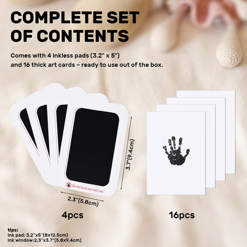 EGGLION inkless baby handprint art cards laid out for archival keepsakes