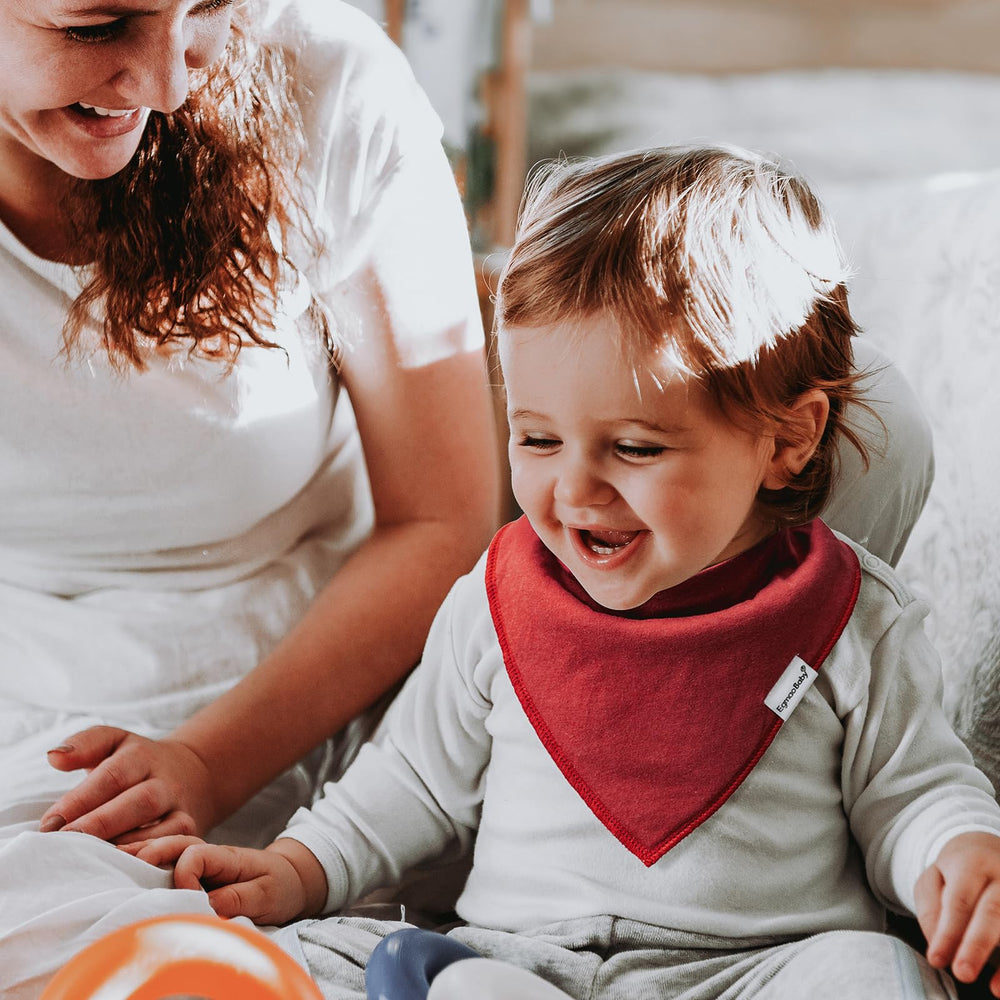 egmao baby bandana bib adjustable-2-snaps highlights neck size options from newborn to toddler.