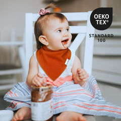 Egmao Baby Bandana Bib on a baby showing triangle design