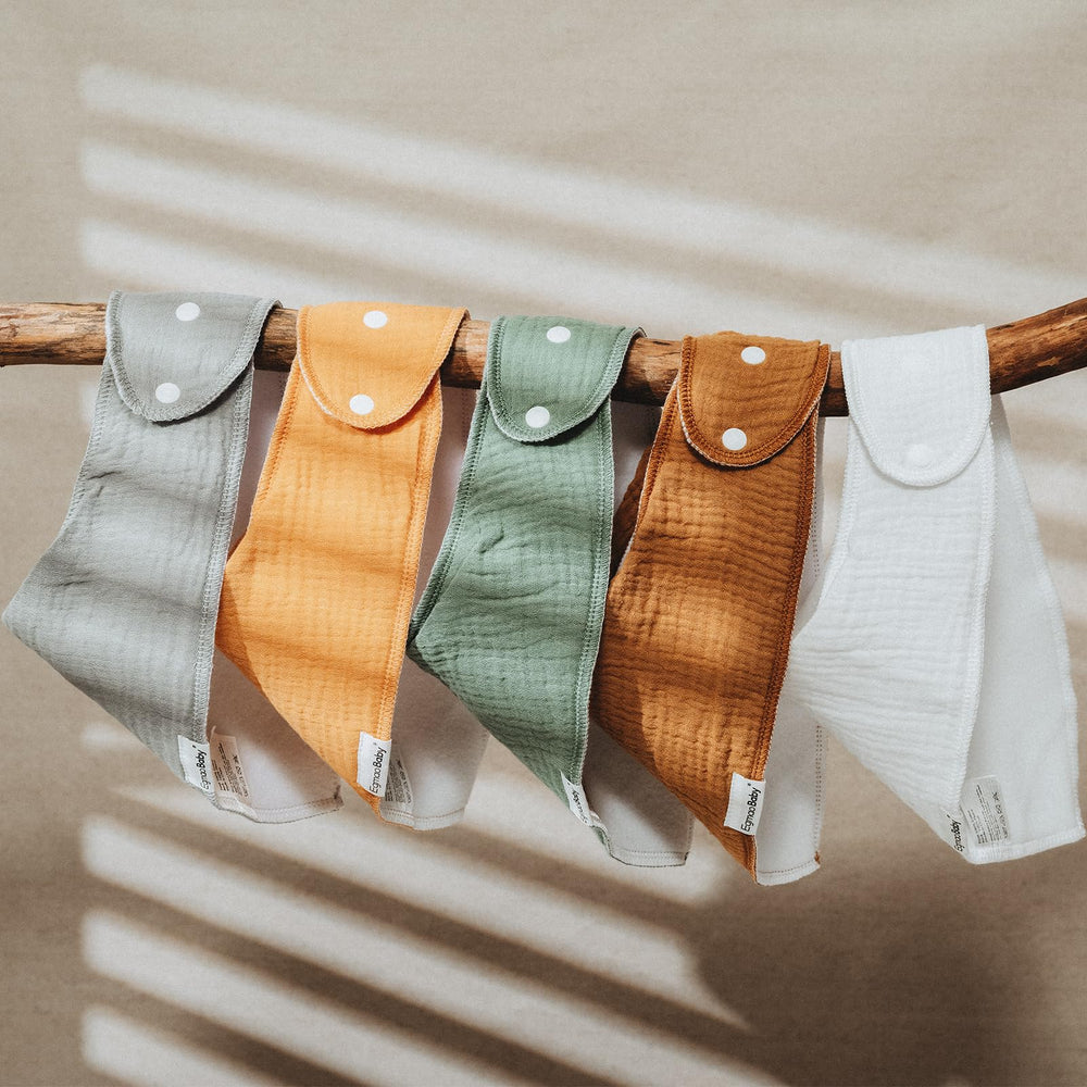 Egmao Baby muslin bibs offer versatility as a burp cloth and travel-friendly option.