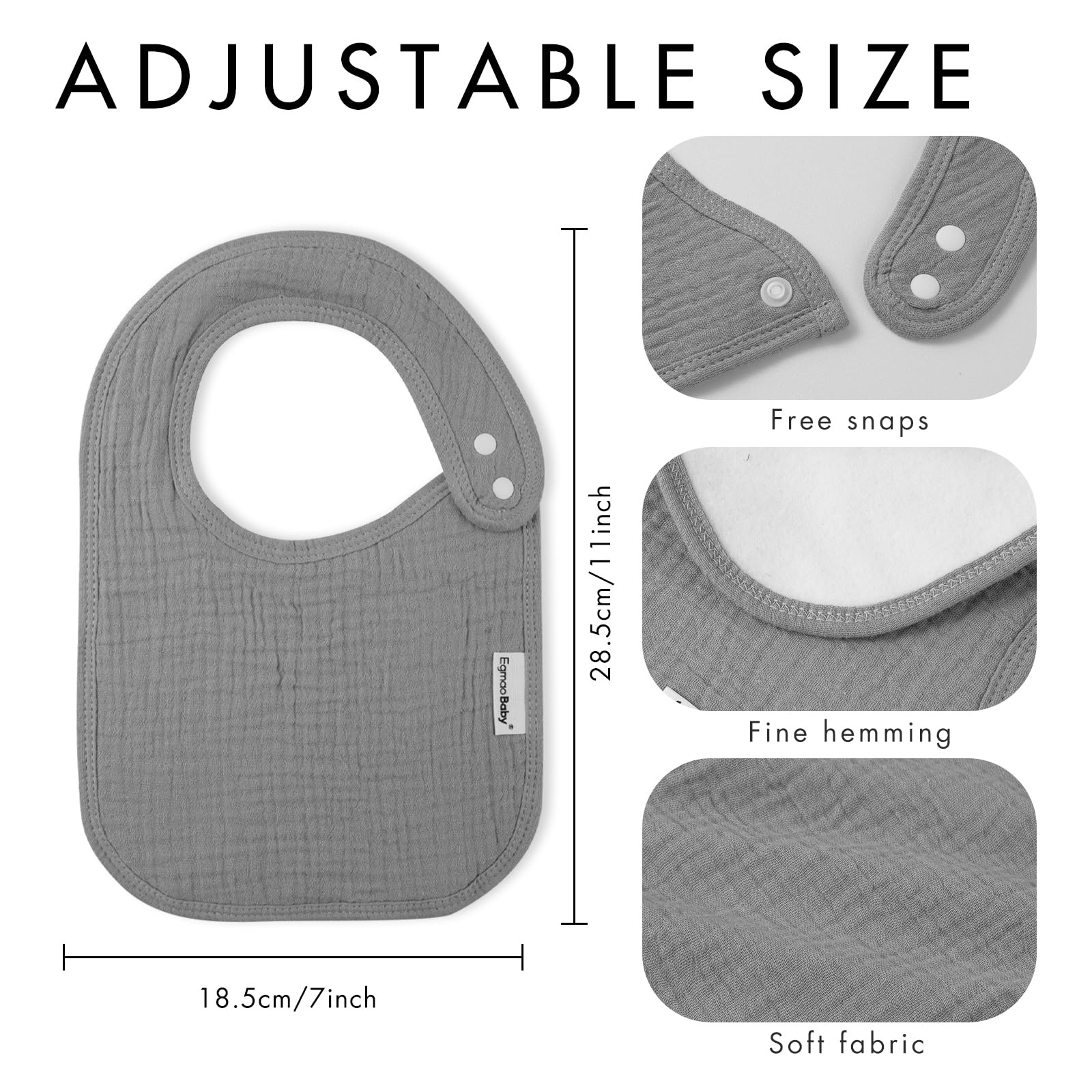 egmao baby muslin bib on baby shows secure, comfy wear