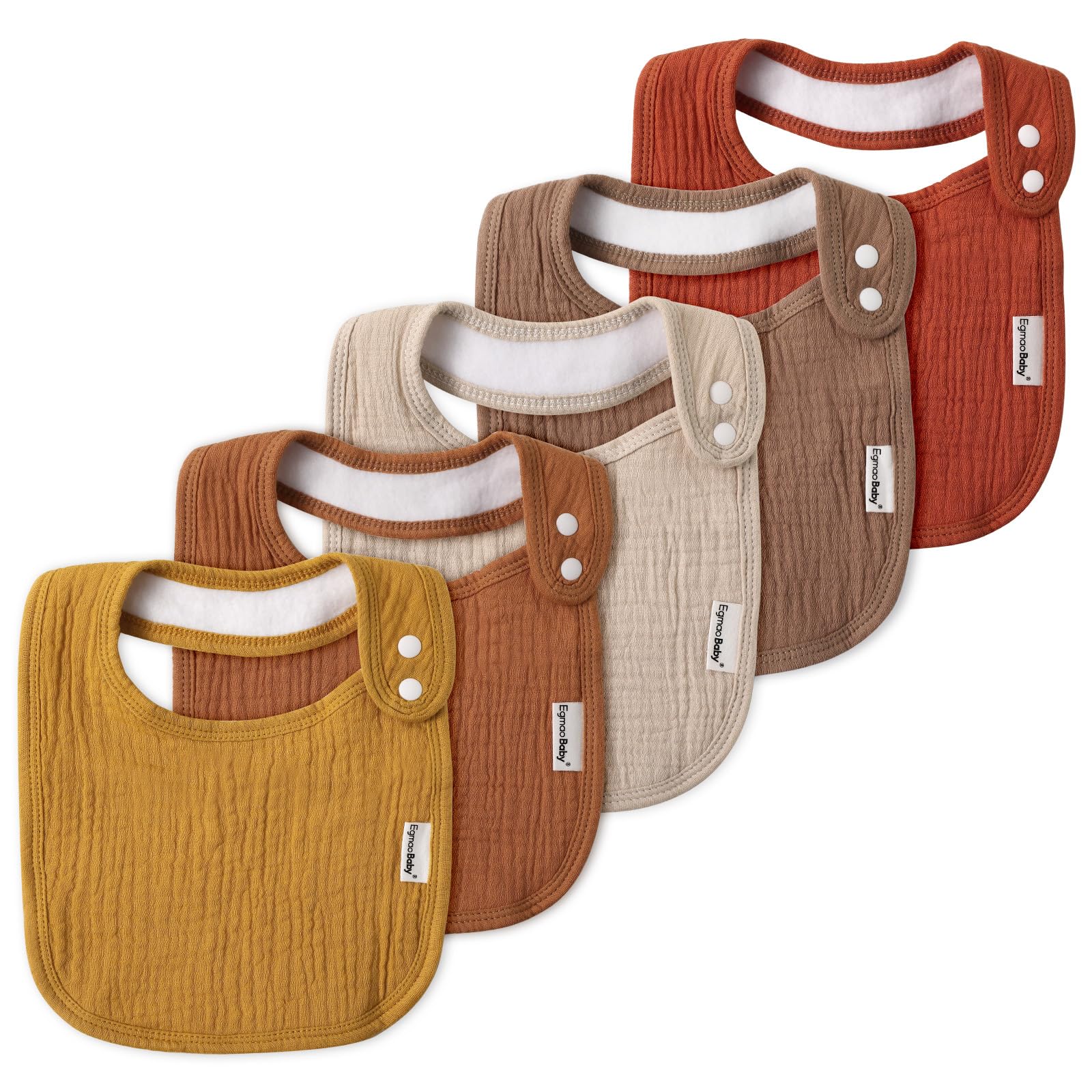 Egmao Baby Muslin Bibs pack front shows soft fabric for drool protection