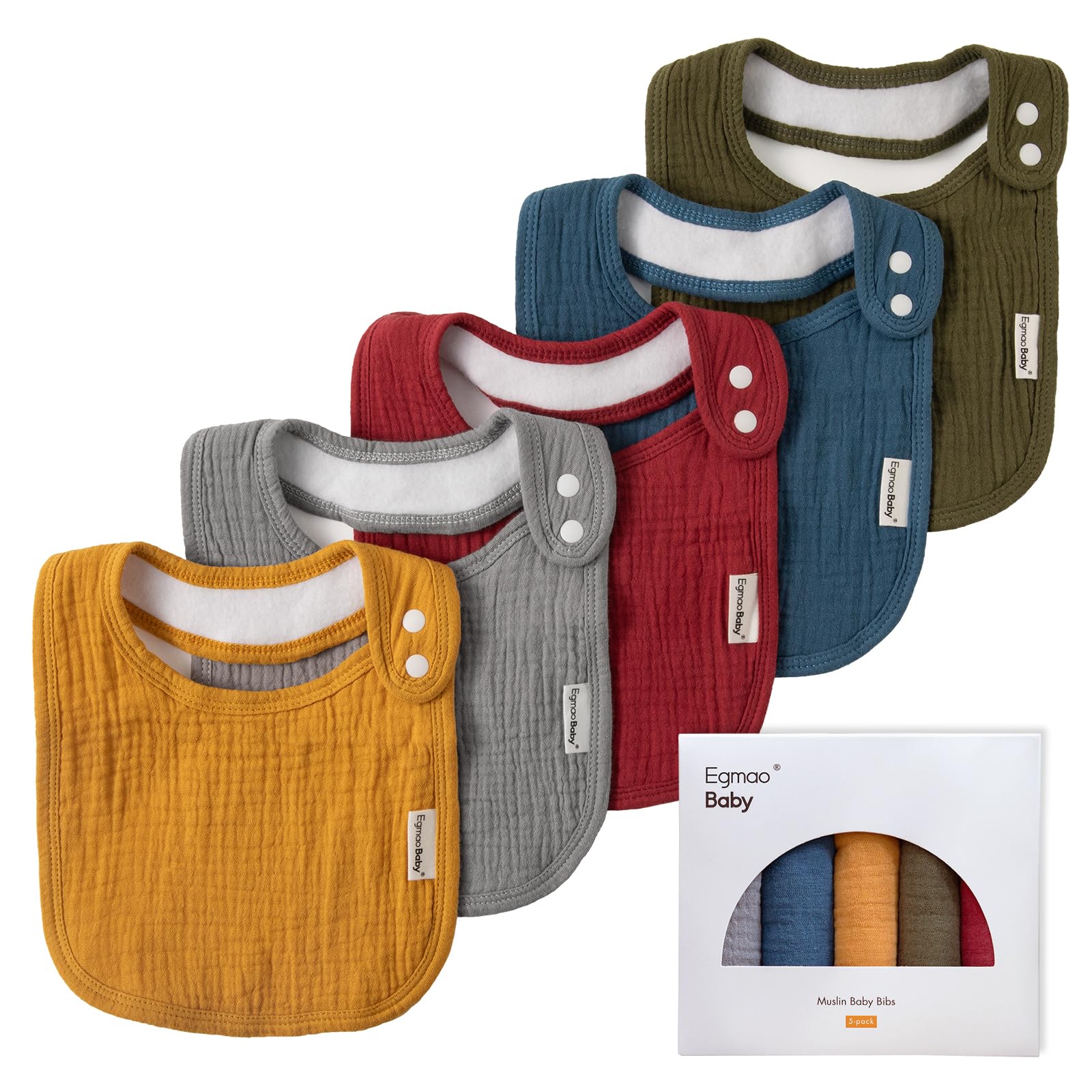 Egmao Baby Muslin Bib soft-front closeup showing absorbent muslin for drool control