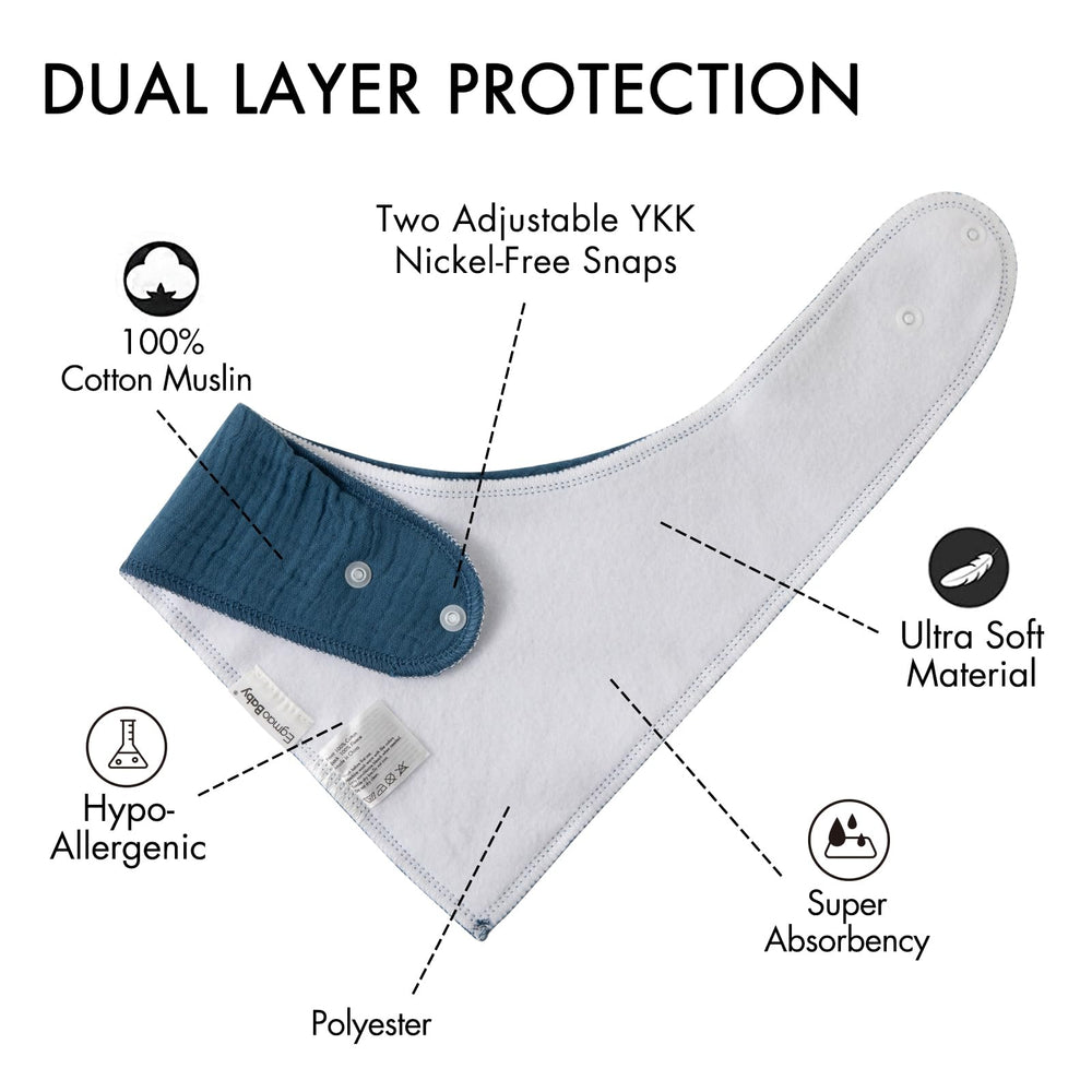 egmao baby muslin bibs on baby—soft, skin-friendly daily wear.