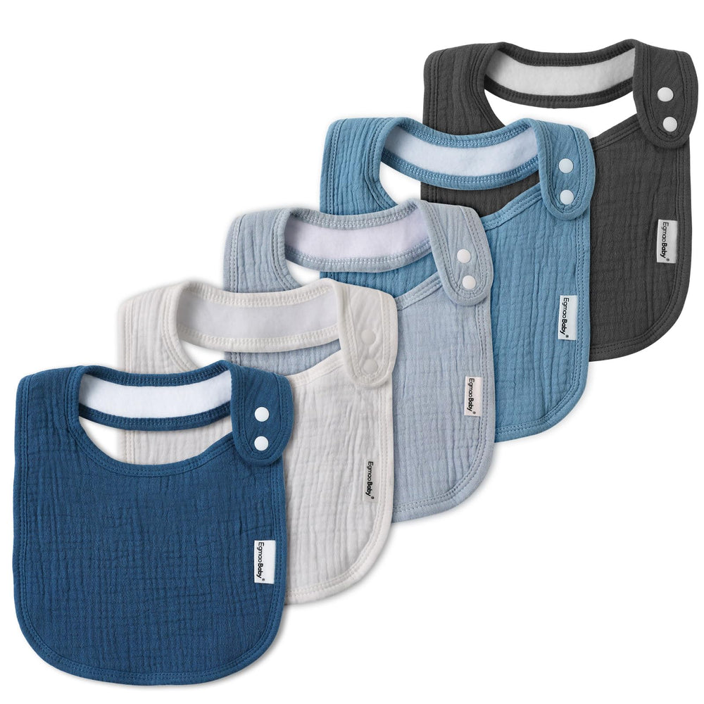 egmao baby muslin bibs pack front view shows 5-pack design protects outfits