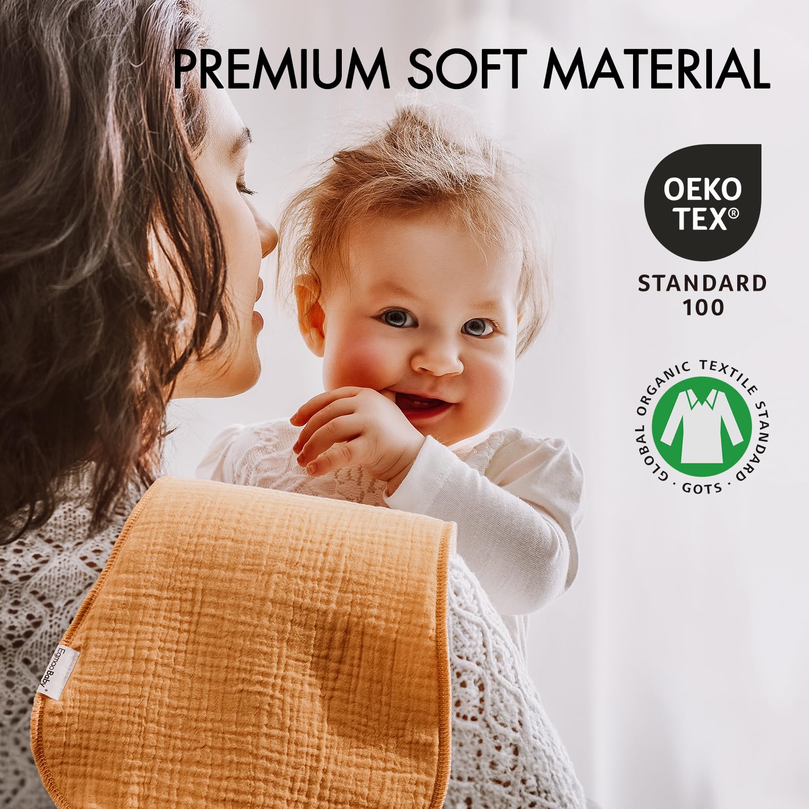 Egmao Baby muslin burp cloths with gender-neutral color ideal for gifting.