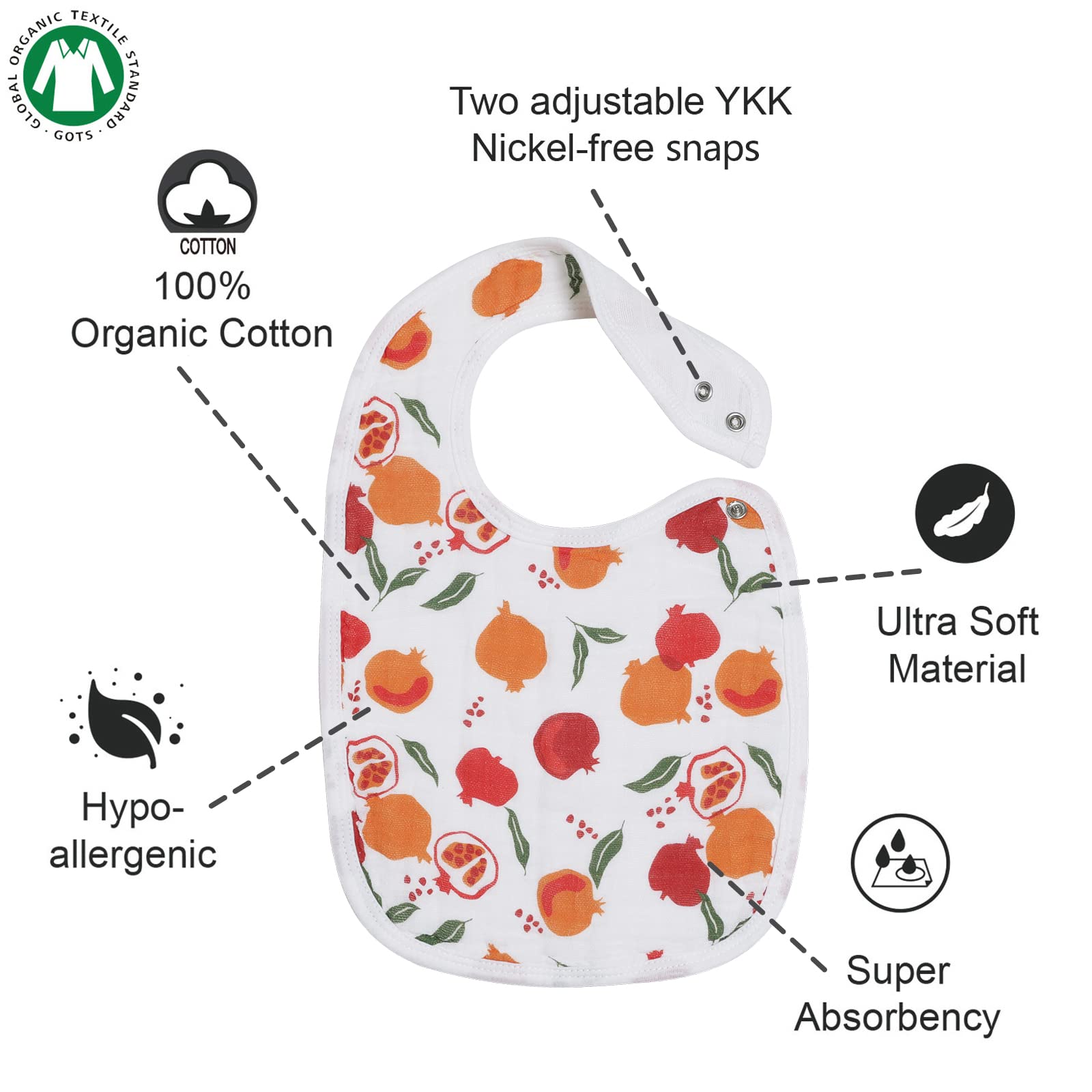 Egmao baby Snap Muslin Bib absorbent-soft-layers for spills and drool