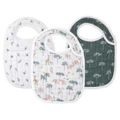 egmao baby snap muslin bibs Animal Jungle front view with adjustable snaps for secure fit.