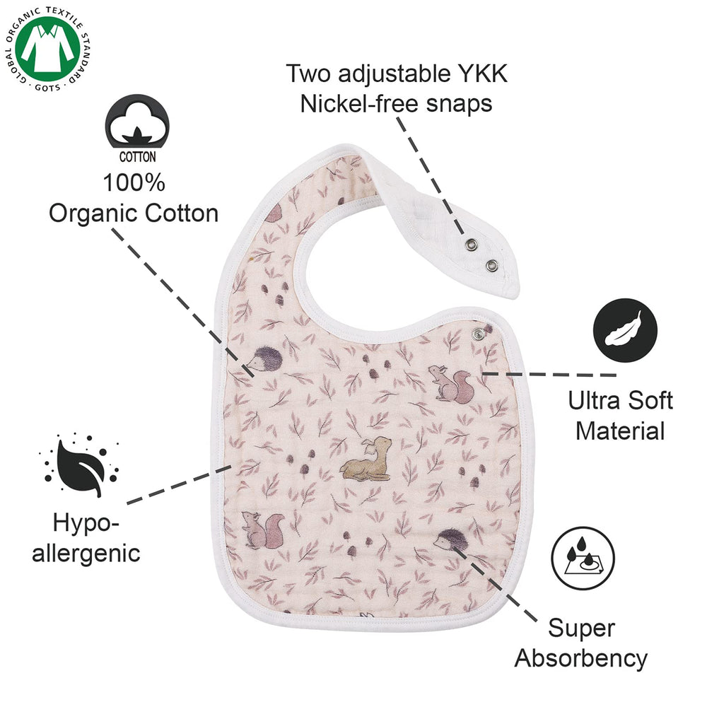 egmao baby snap muslin bibs girls 3-pack soft cotton texture product shot conveys gentle skin contact