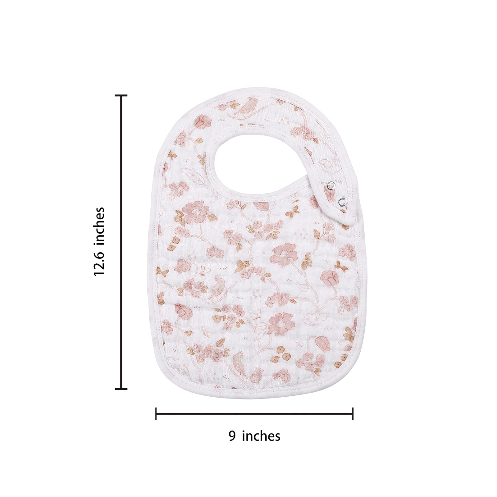 egmao baby snap muslin bibs girls 3-pack spring pattern closeup highlights cheerful color and breathable fabric