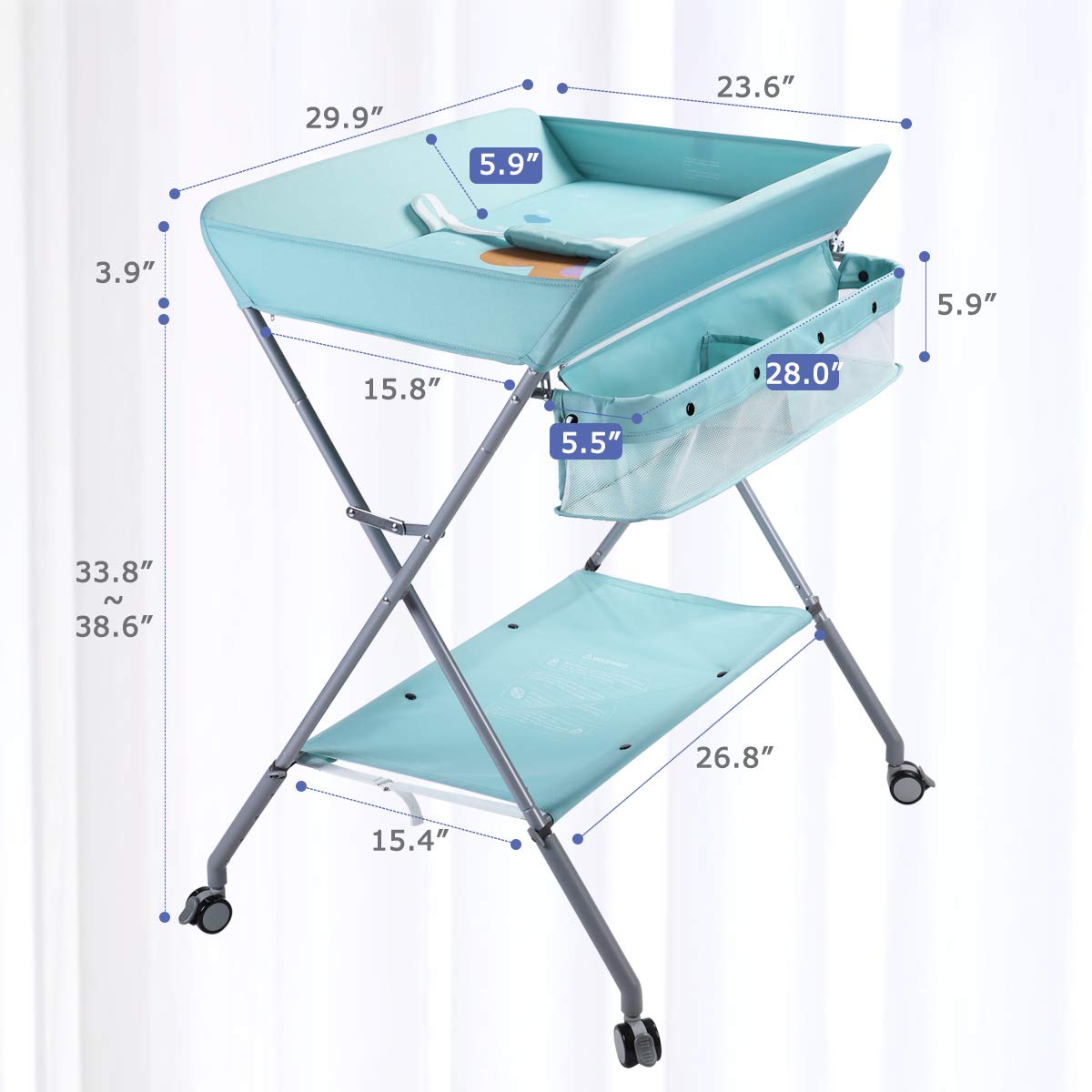 EGREE baby changing table with four-side protective fabric plates for added side protection.