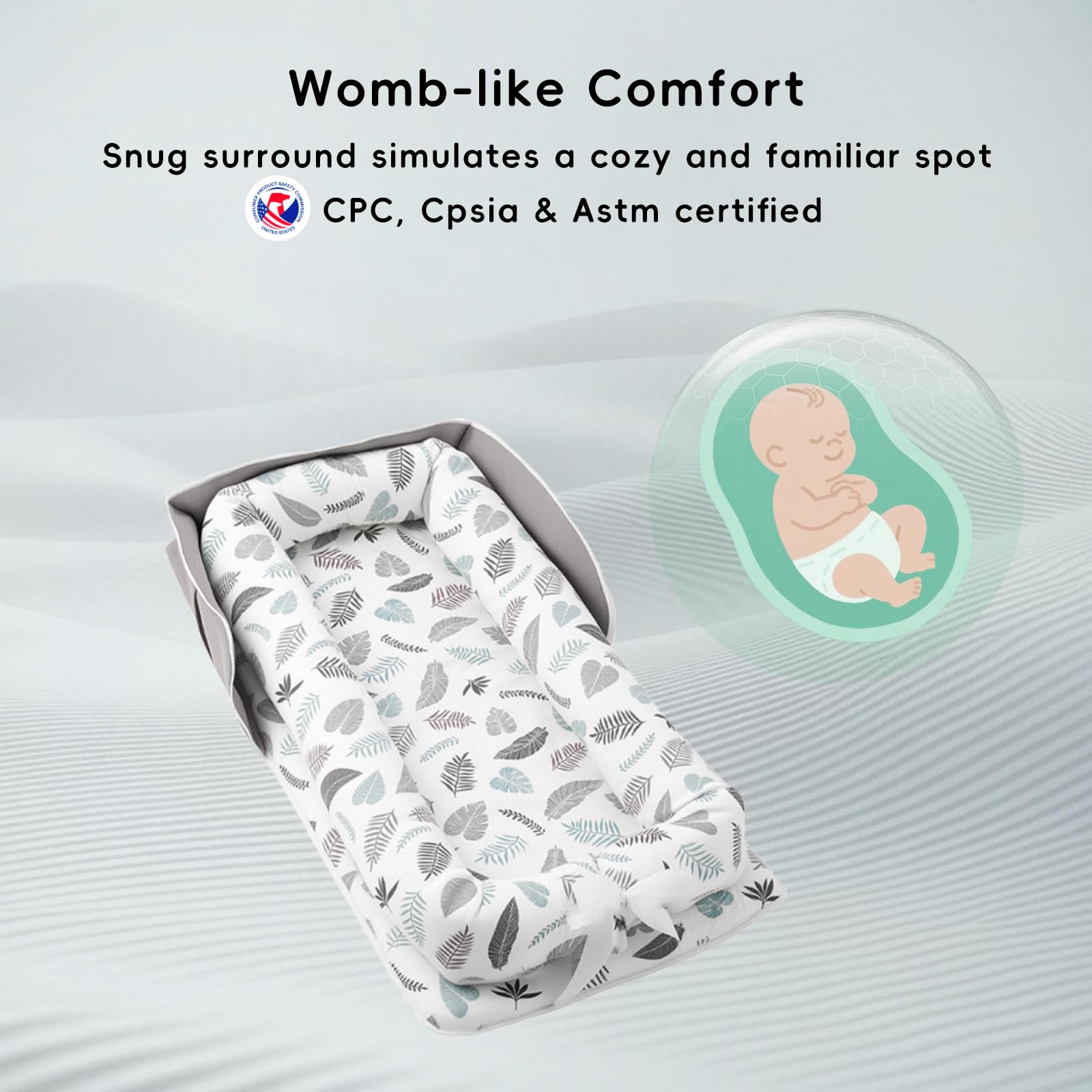 Ehcryonix baby lounger bumper detail highlights 360 degree protection.