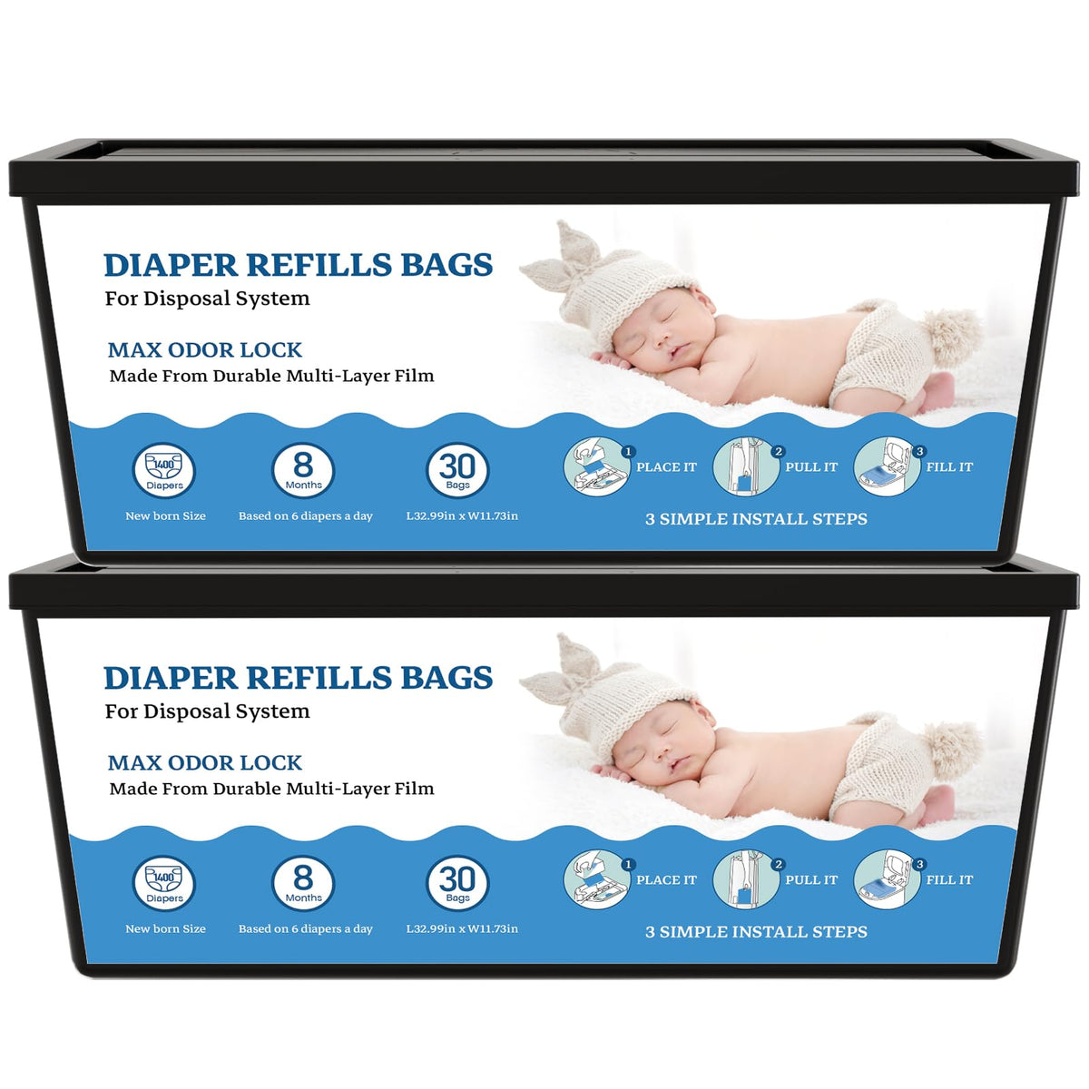 eiekako diaper refill bags for easy-roll closeup highlight compatibility and strong odor control.