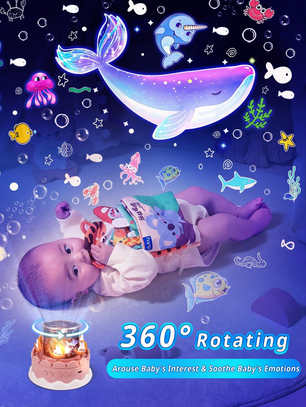 Eigther star projector with 13 soothing melodies for calm evenings.