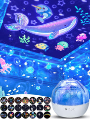 Eigther crystal night light projector for kids creates dreamy bedroom scenes.