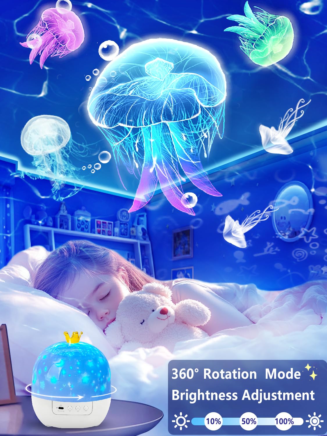 Eigther star projector 360 degree rotation enhances ceiling visuals