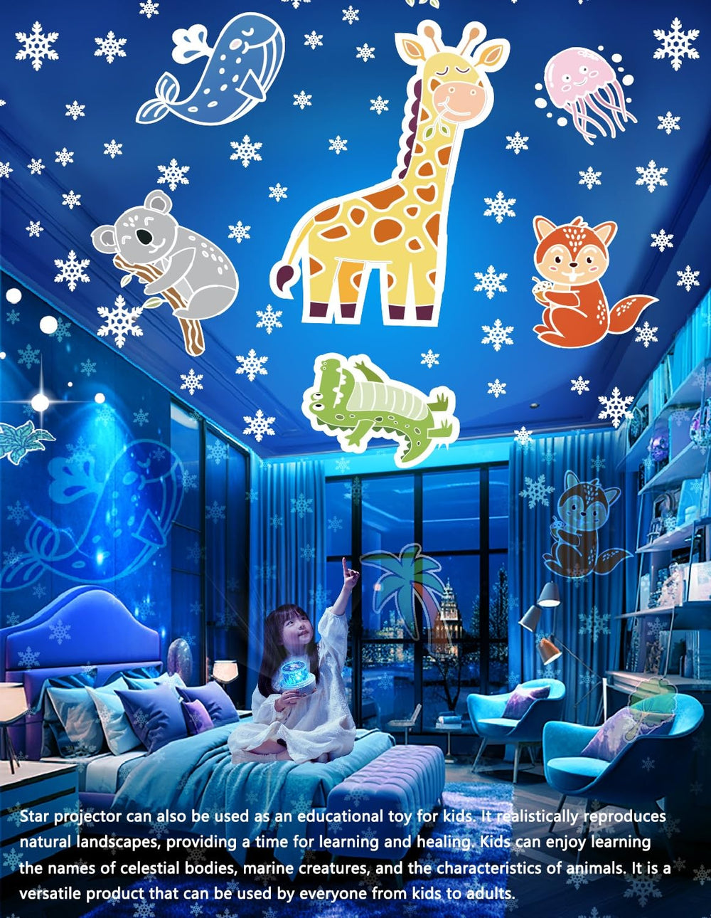 Eigther star projector serves as a gentle night light