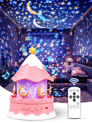 Eigther unicorn night light with carousel design sparks imaginative bedtime scenes.