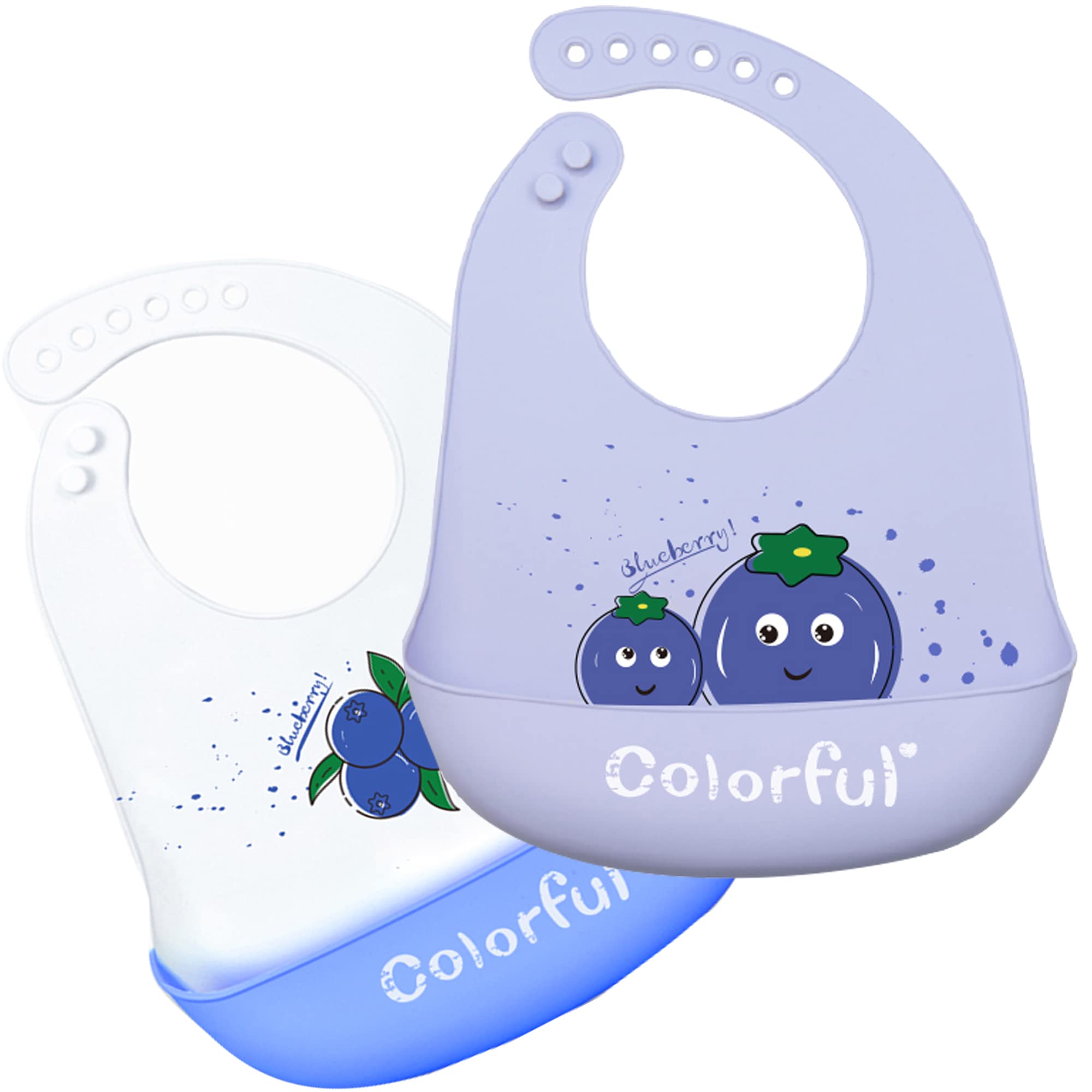 Eimmabey Silicone Bibs Blueberry front closeup shows soft easy-clean material for mess-free feeding