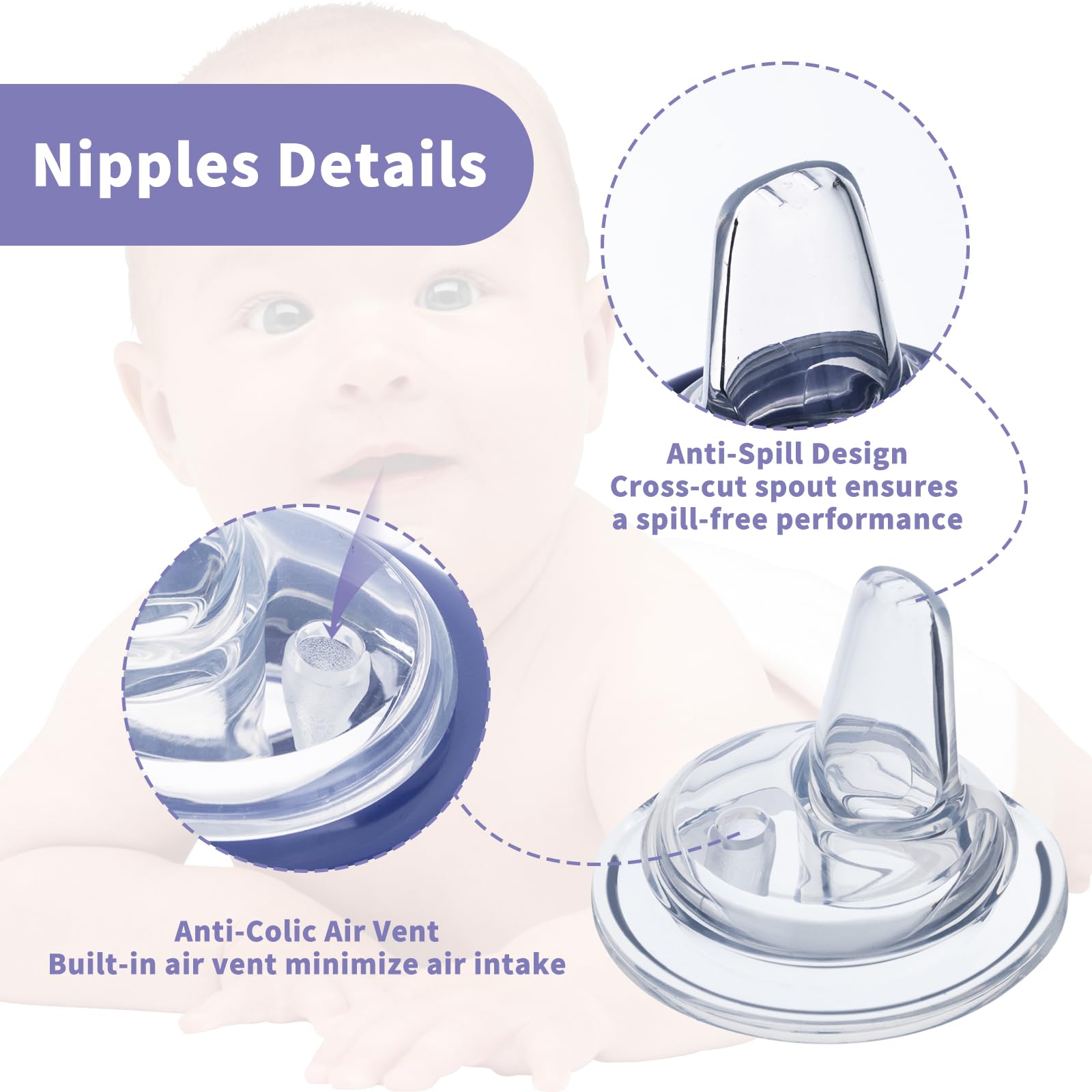 Eiszhjk spill-proof sippy spout design keeps mess to a minimum.