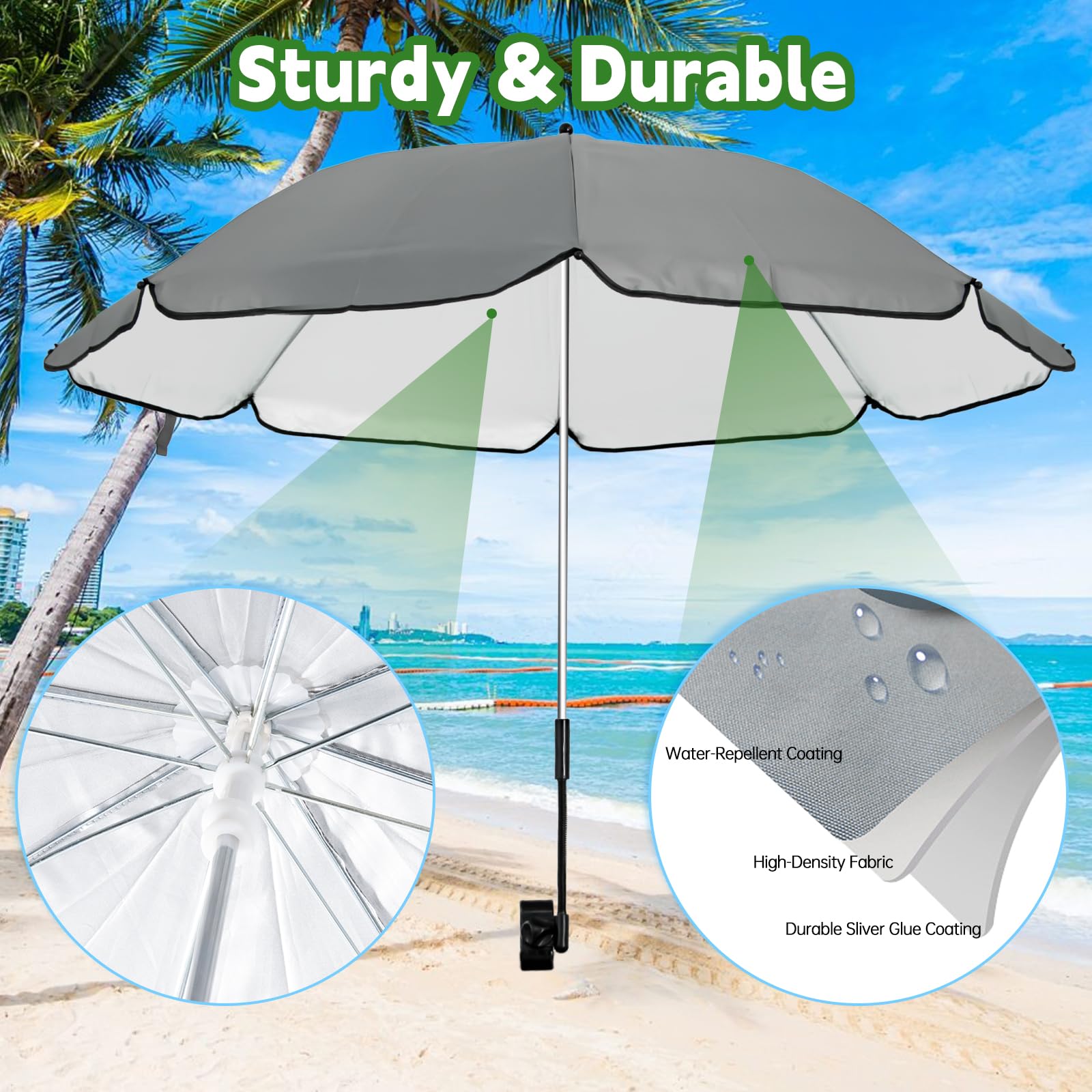 Eiszhjk UPF 50+ wagon umbrella universal clamp enables flexible 360° swivel.