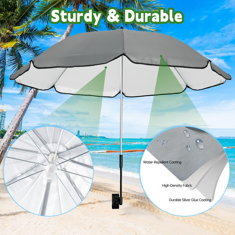 Eiszhjk UPF 50+ wagon umbrella universal clamp enables flexible 360° swivel.