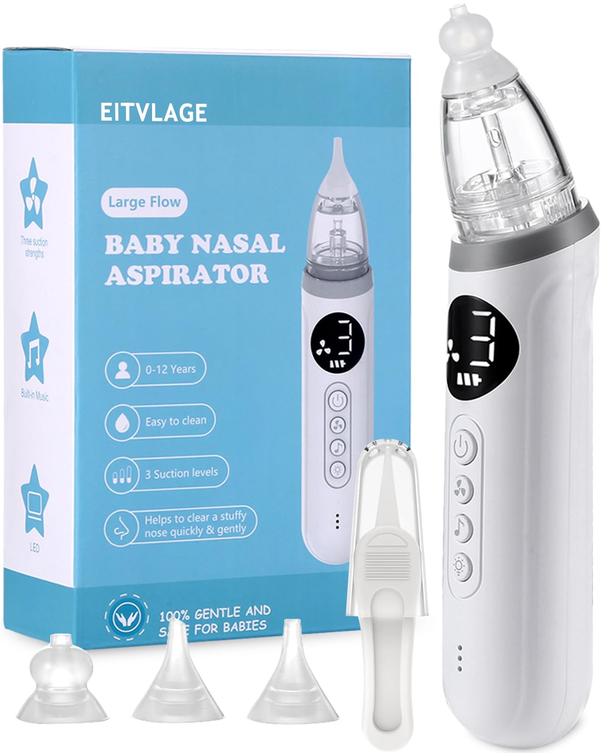 EITVLAGE nasal aspirator with silicone-tip safety offers gentle care for tiny noses.