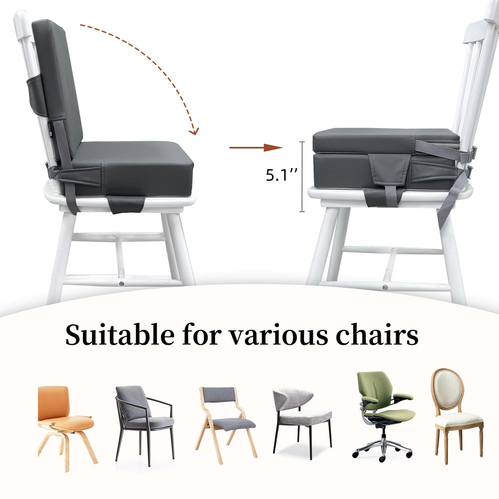 Eiury booster seat for kids mealtime shows comfortable seating and wrinkle-resistant surface.