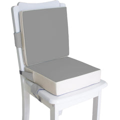 Eiury booster seat light grey closeup showing secure, comfortable dining aid for toddlers.