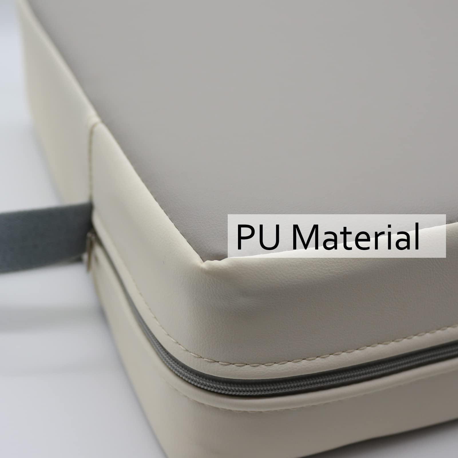 Eiury booster seat light grey surface closeup illustrates comfort and abrasion resistance for kids.