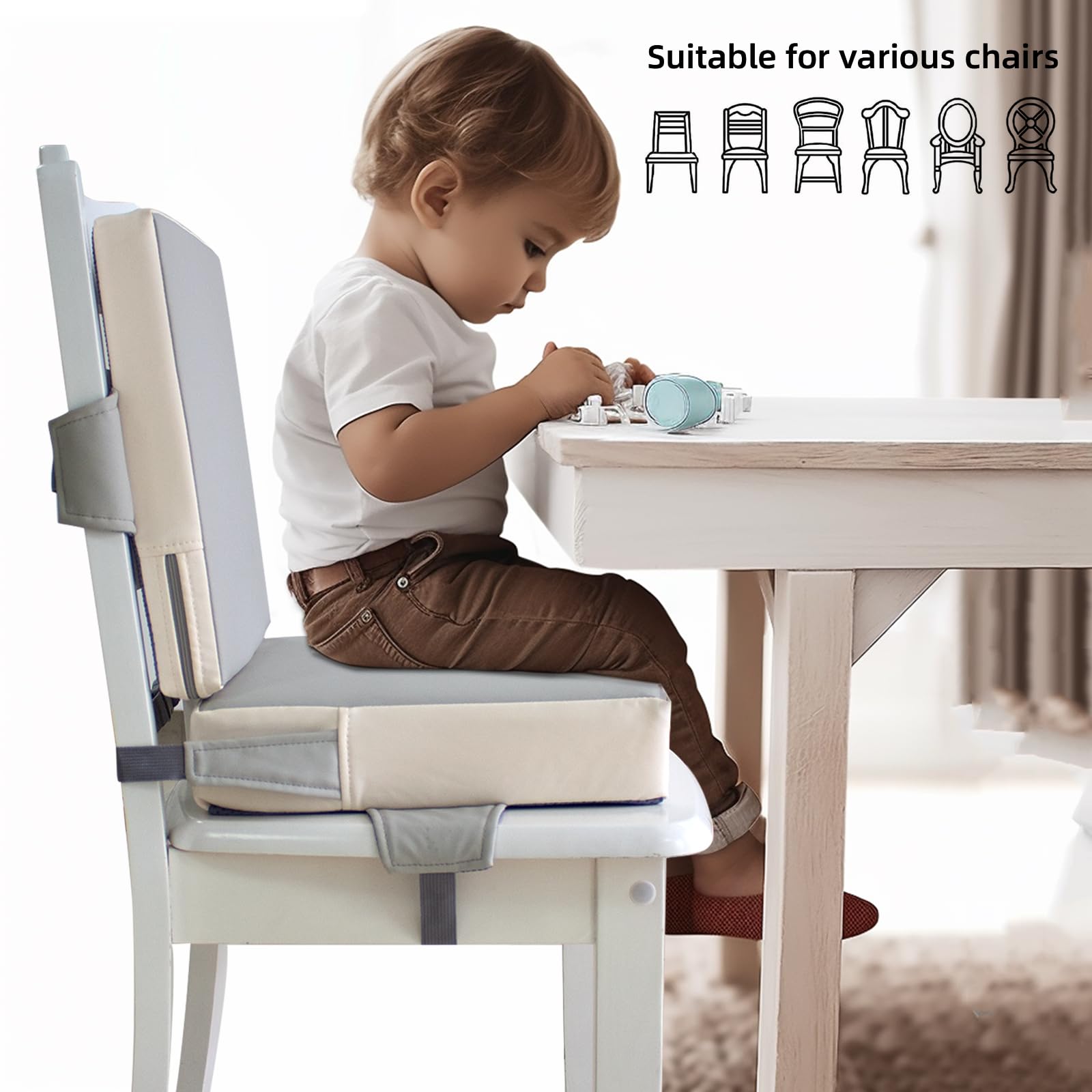 Eiury booster seat light grey waterproof PU leather surface ready for quick cleanups.