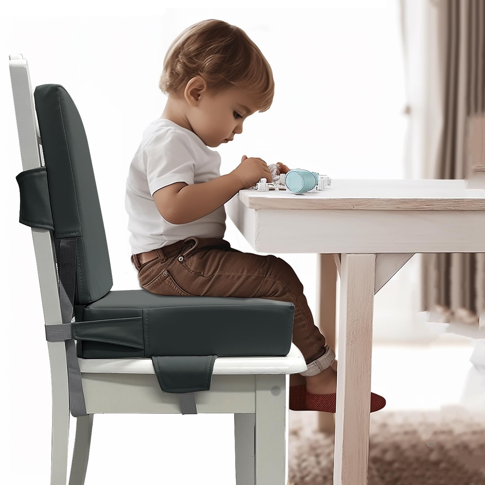 Eiury booster seat PU-leather surface offers waterproof comfort and quick cleanup.