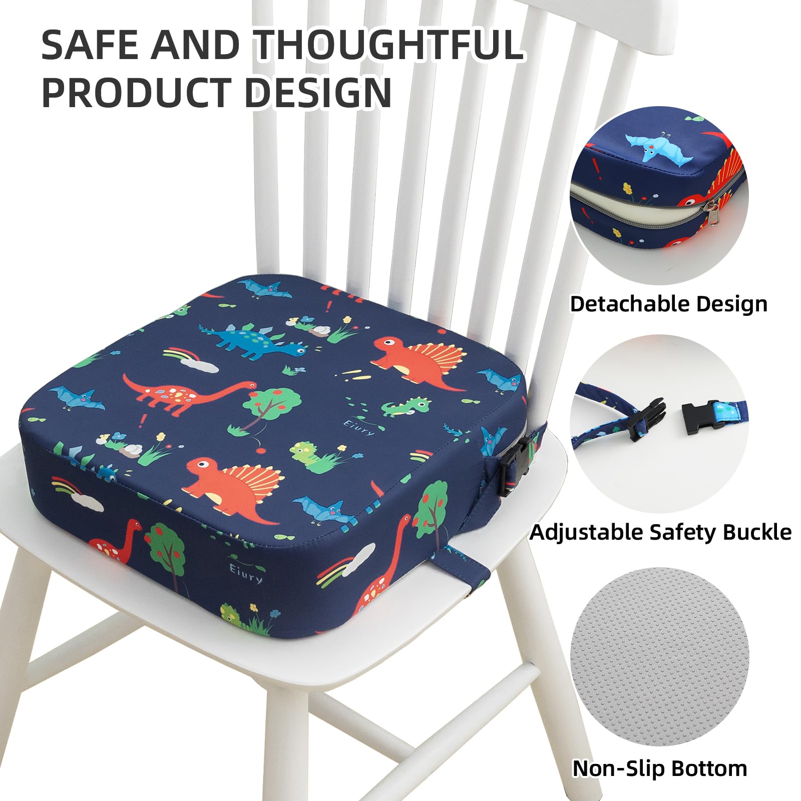 Eiury toddler booster seat blue dinosaur folded compact fits in bag