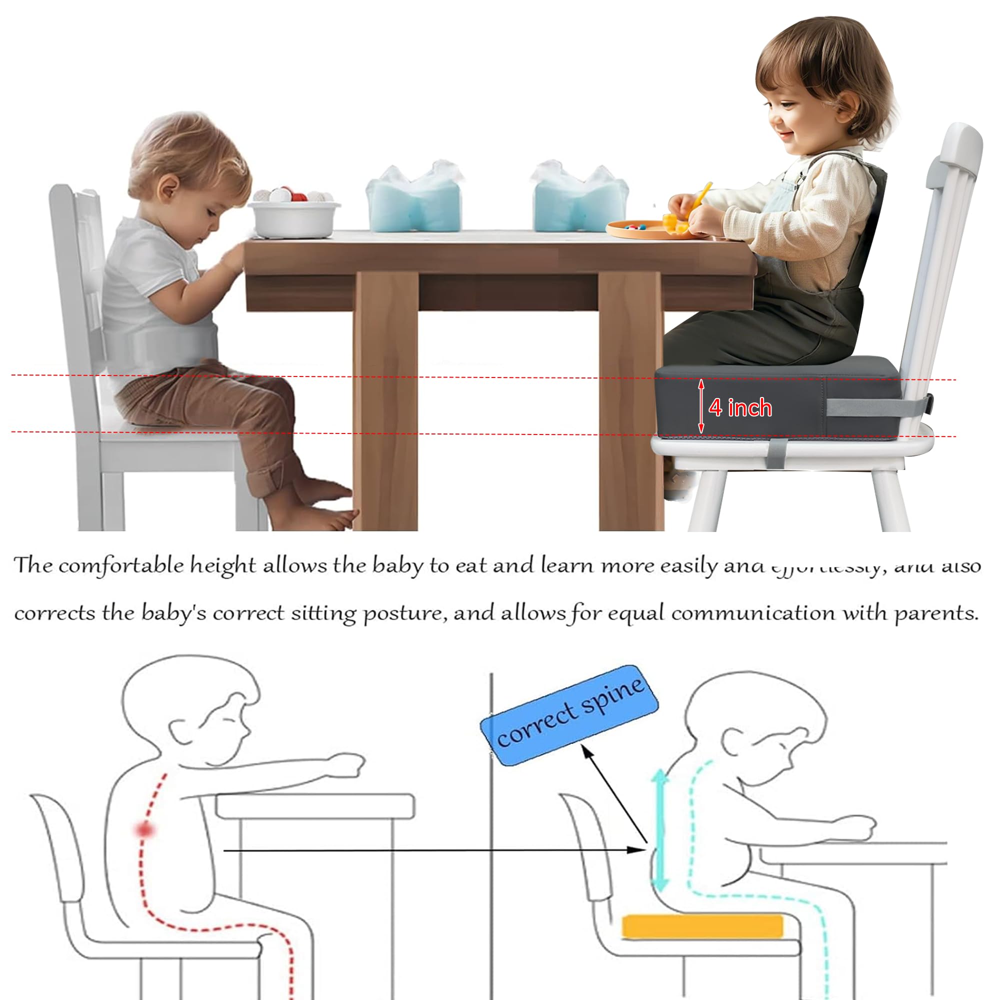 Eiury booster seat easy-clean cushion is wipeable and machine washable.